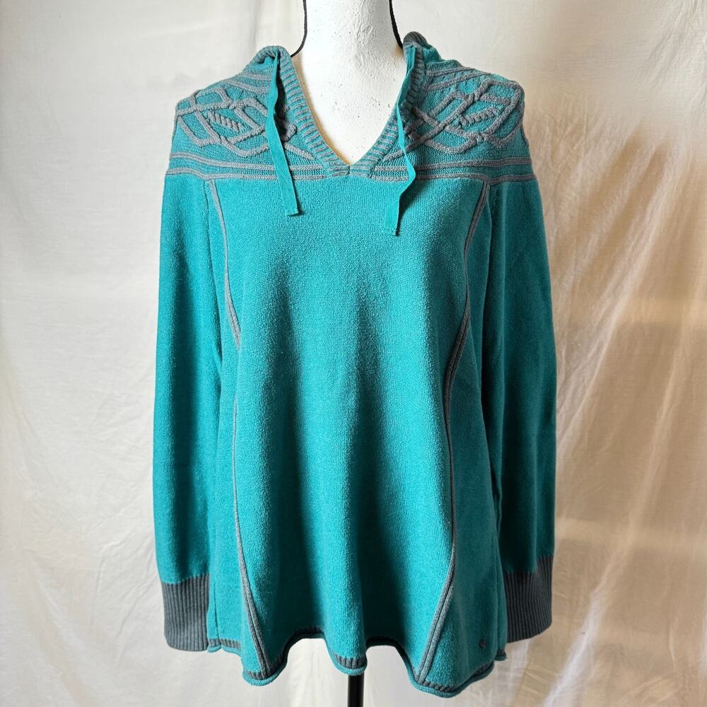 Eddie Bauer Hoodie Mount Shasta Cable Turquoise Sweater Sz XL Cozy Outdoor EUC